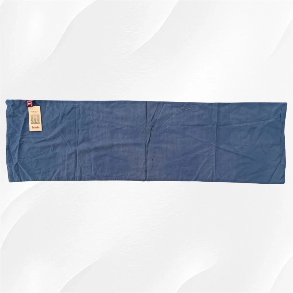 Fabindia Indigo Blue Hand Block Print Silk Shibori Chiti Table Runner, 44”x 13”